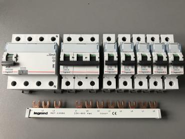 Legrand ***SET*** FI: 1x 411765 + 1x LS-B16A-3polig 403402 + 5x LS-B16A-1polig 403357 + 1x 004980 Sammelschiene